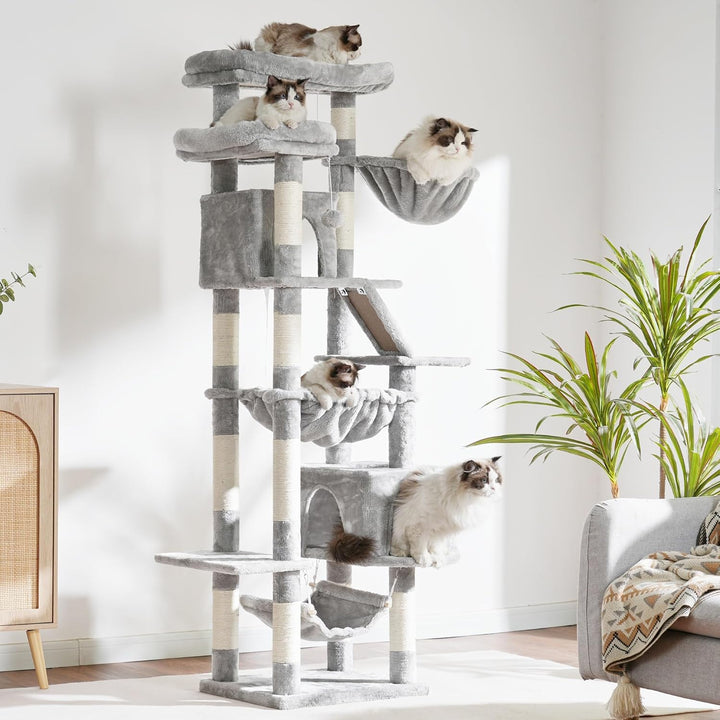 Heybly Kratzbaum, 180 cm Hoher Katzenturm für Wohnungskatzen mit 2 Plattformen, 2 Grossen Schlafhäus