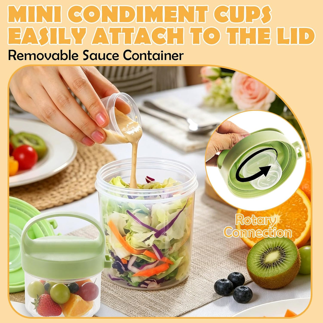 AKOLAFE 4er Set Müslibecher To Go in 4 Farben, Joghurtbecher mit Löffel und Dressing-Becher, 22,3x9,