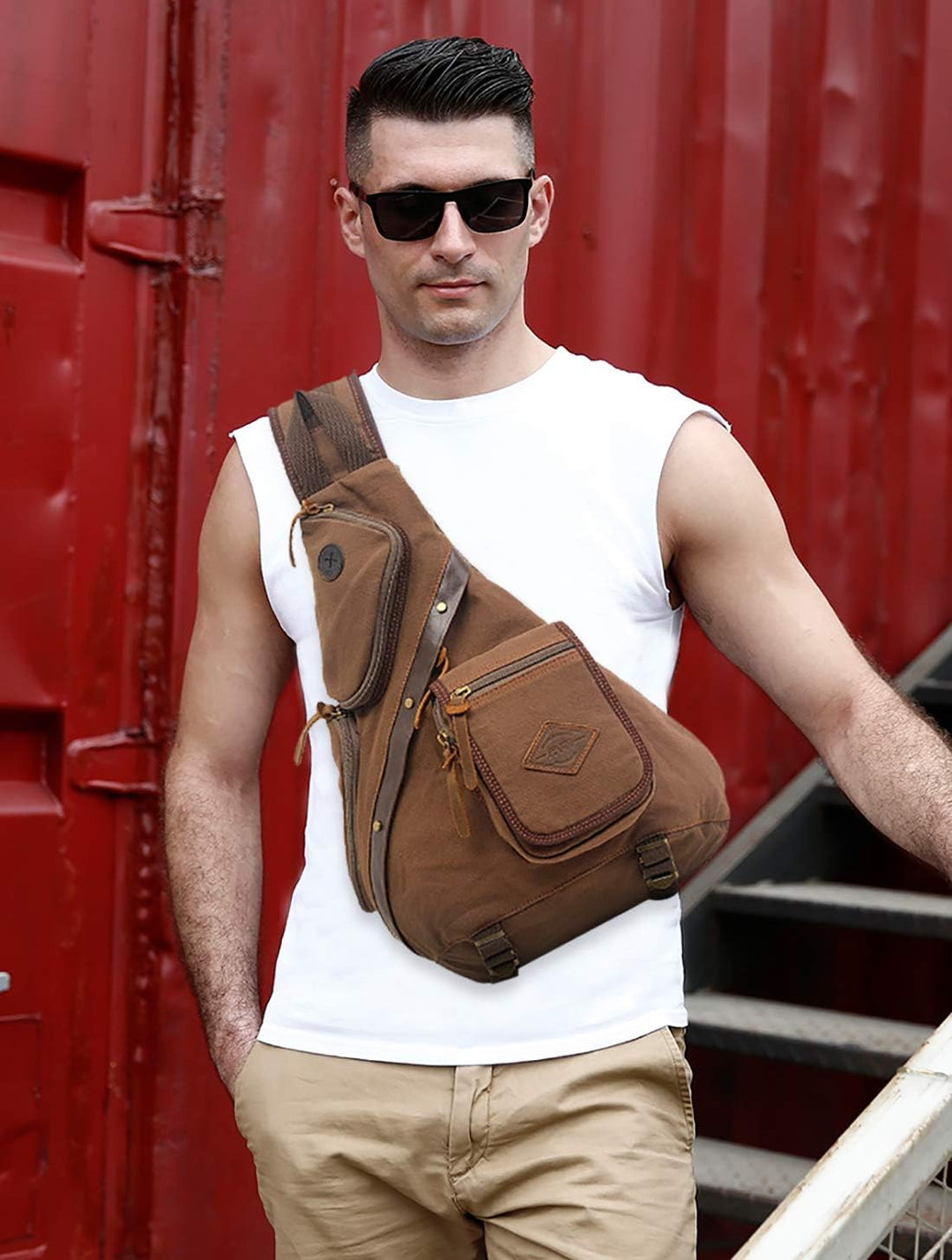 FANDARE Retro Brusttasche Sling Bag Herren Rucksack Damen Schulranzen Schulrucksack Schultertasche U