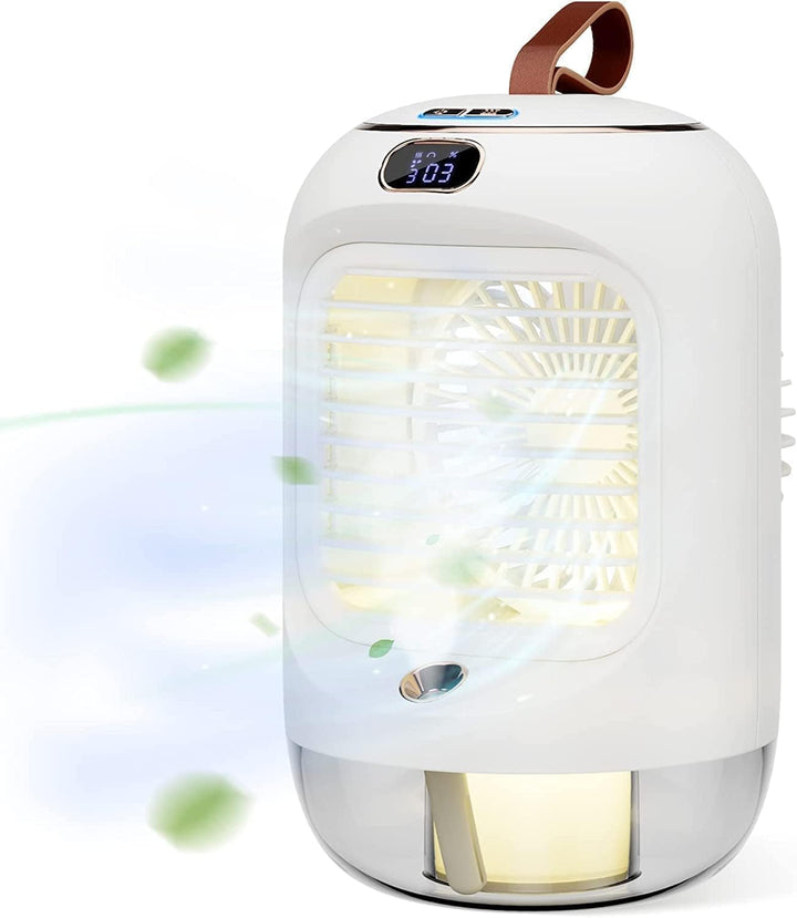 Drehbar Mobile Klimageräte, Multifunktional USB Mini Air Cooler mit 3 Geschwindigkeiten, Nachtlicht,
