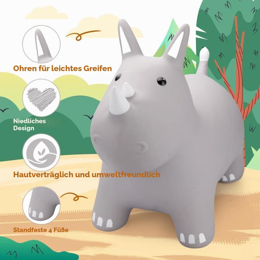INPODAK hüpftier, Nashorn Hüpftier für Kinder, hüpftier ab 1 2 3 4 5 6 Jahre, Kleinkind Hüpfpferd, A
