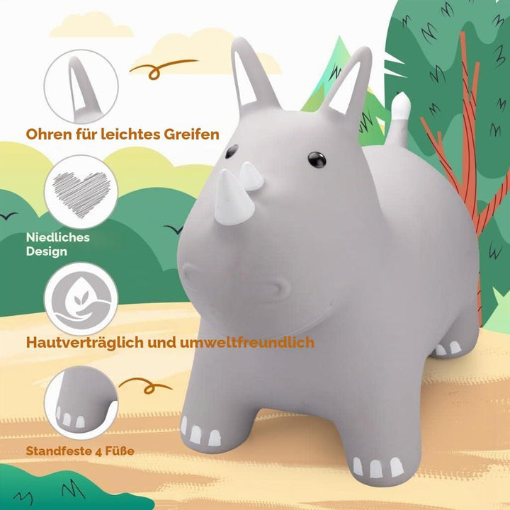 INPODAK hüpftier, Nashorn Hüpftier für Kinder, hüpftier ab 1 2 3 4 5 6 Jahre, Kleinkind Hüpfpferd, A