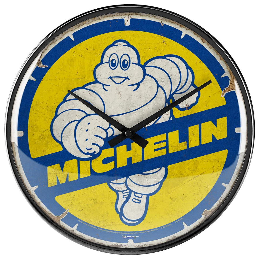 Nostalgic-Art Retro Wanduhr, Ø 31 cm, Michelin – Bibendum 80s – Geschenk-Idee für Motor-Fans, Origin