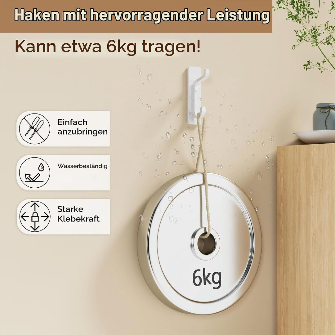 pickpiff 12-Stück Klebehaken Ultra Stark, Hält Bis Zu 6kg, Metall Türhaken Handtuchhaken Nichtrosten
