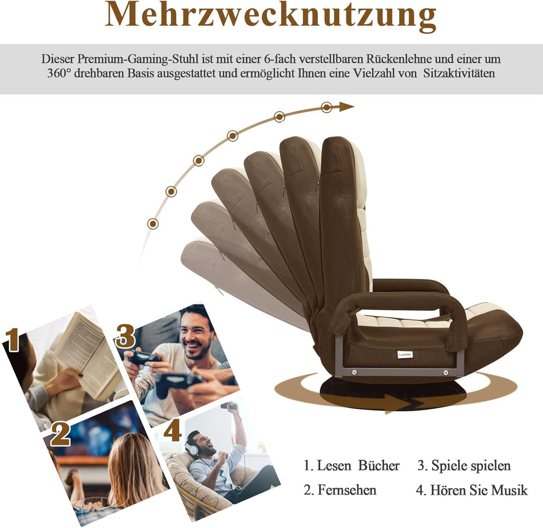 GOPLUS Bodenstuhl 360°drehbar, Bodensessel mit 6-Fach Verstellbarer Rückenlehne, klappbarer Gamingse