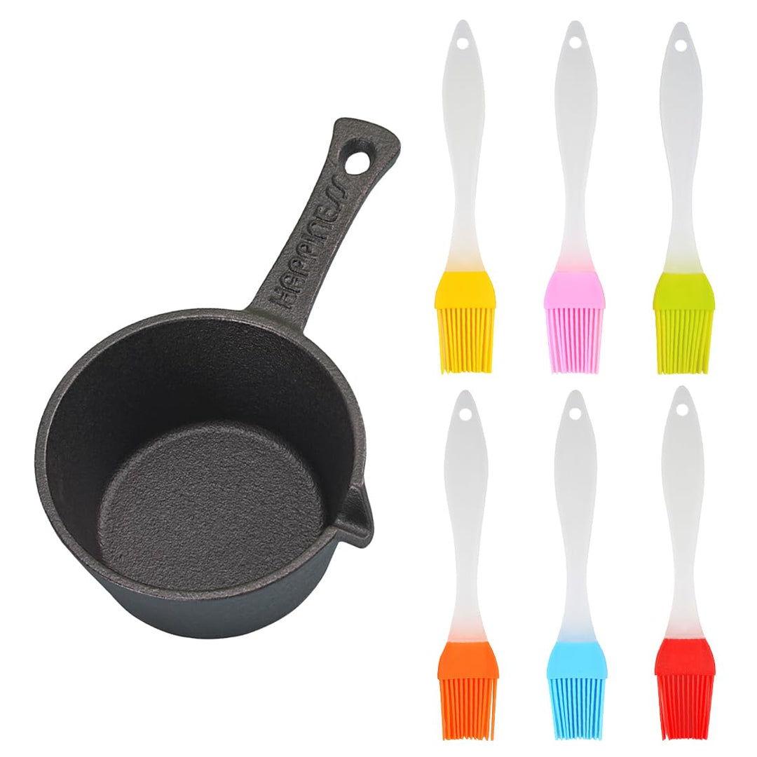 Gusseisen-Sossentopf und Silikon-Backpinsel-Set zum Grillen, Grillen, Küche, Kochen, Smoker, Geschen