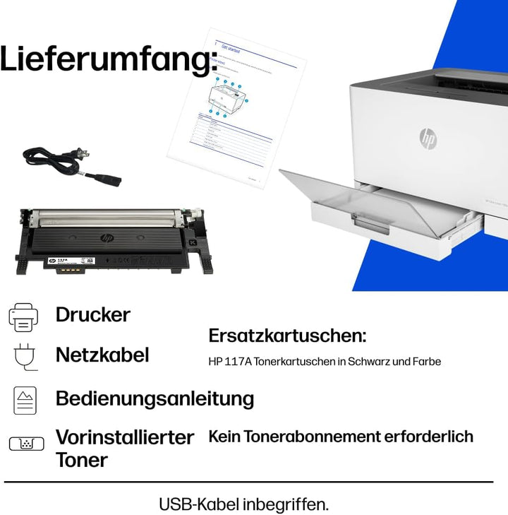 HP Color Laser 150nw Farb-Laserdrucker (Drucker, USB, LAN, WLAN),weiss-grau Drucker WLAN