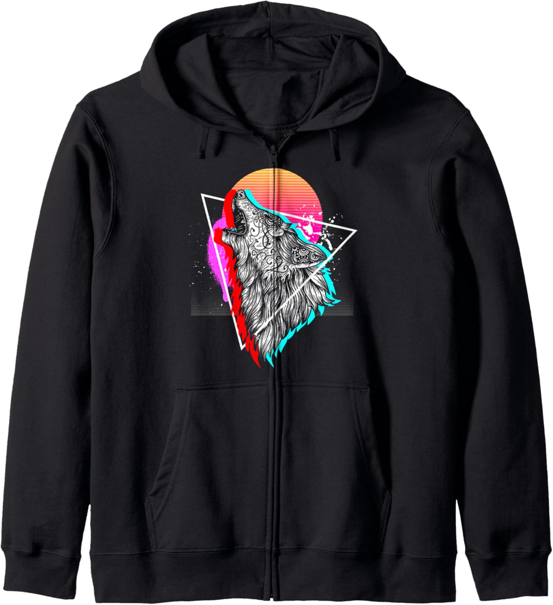 Synthwave Aesthetic Heulender Wolf 1990er Retro Vaporwave Kapuzenjacke
