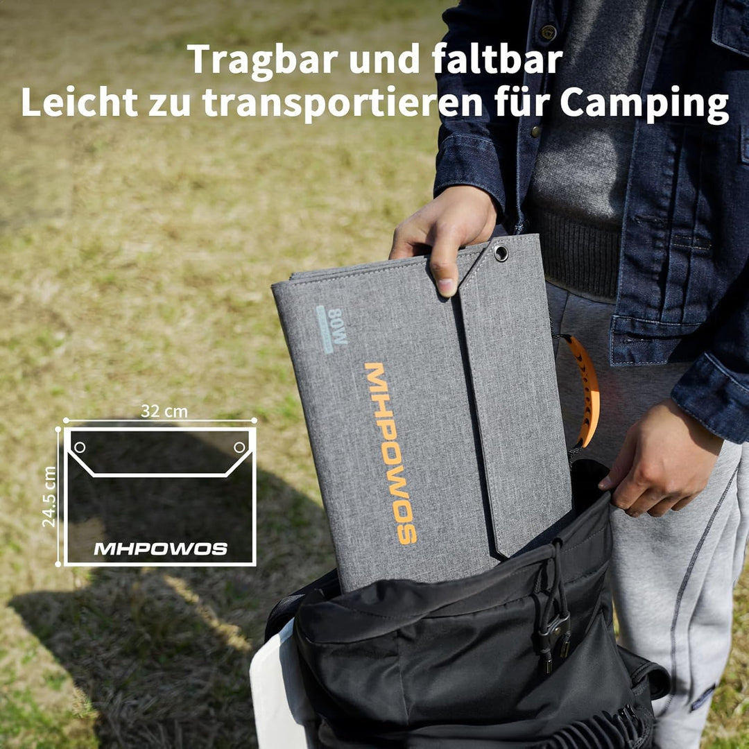 MHPOWOS 80W Faltbares Solarladegerät, Tragbares Camping-Solarpanel mit USB C, USB A und DC Ausgängen