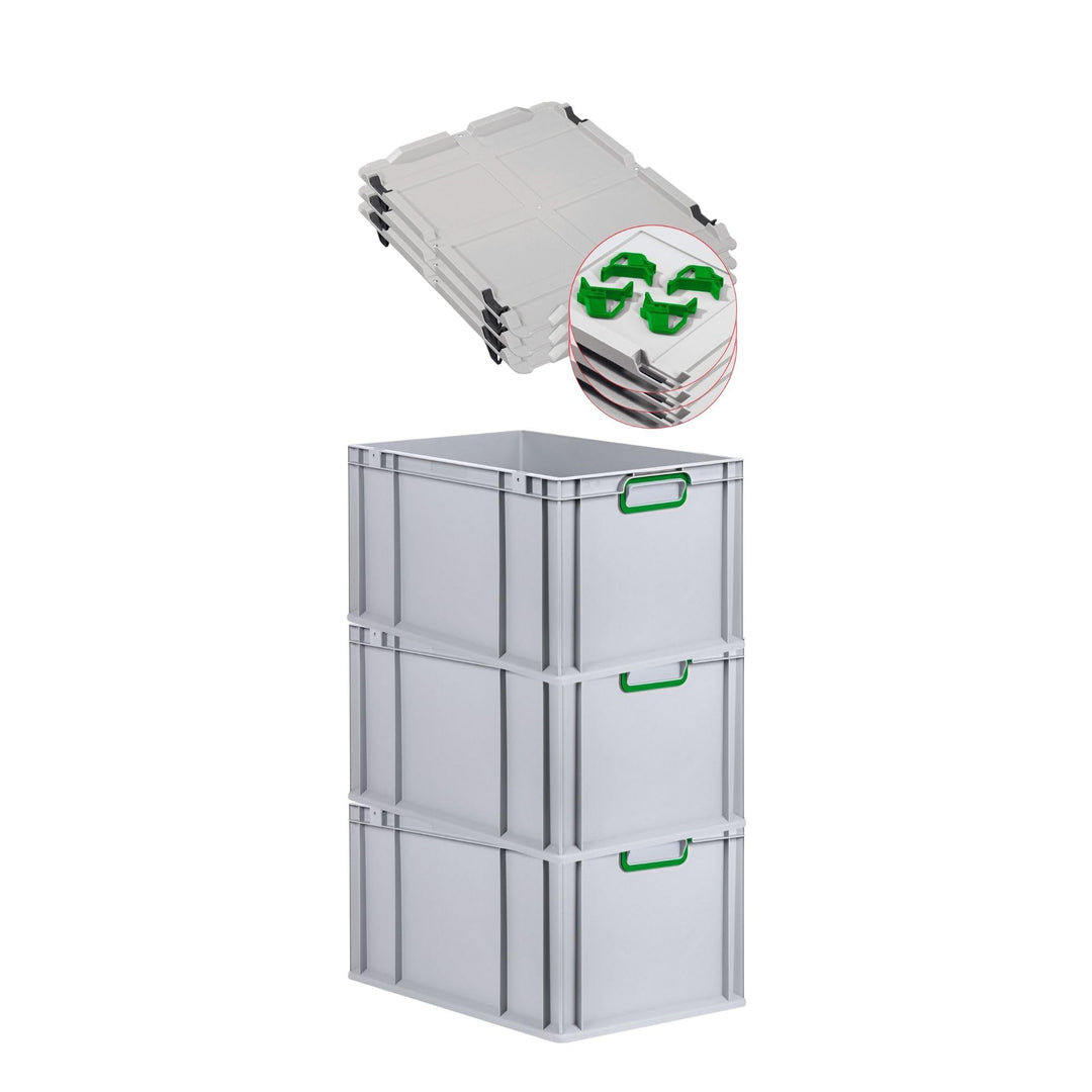 SuperSparSet 3x Eurobox NextGen Color mit Auflagedeckel & Schiebeschnappverschlüsse, HxBxT 32x40x60c