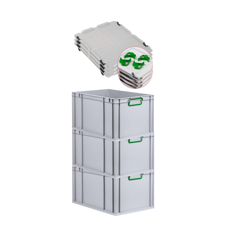 SuperSparSet 3x Eurobox NextGen Color mit Auflagedeckel & Schiebeschnappverschlüsse, HxBxT 32x40x60c