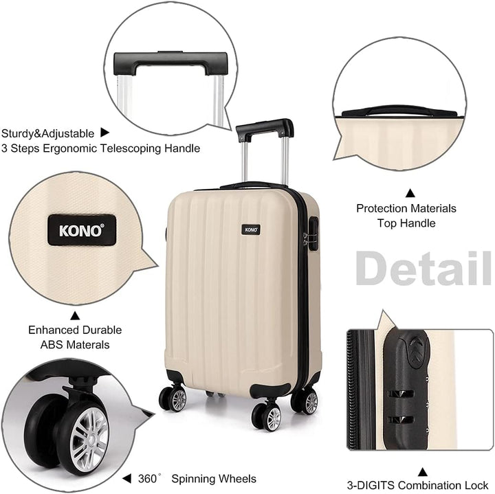 KONO Handgepäck Koffer Trolley ABS+PC Leicht Kabinenkoffer Reisekoffer mit 4 Rollen und Zahlenschlos