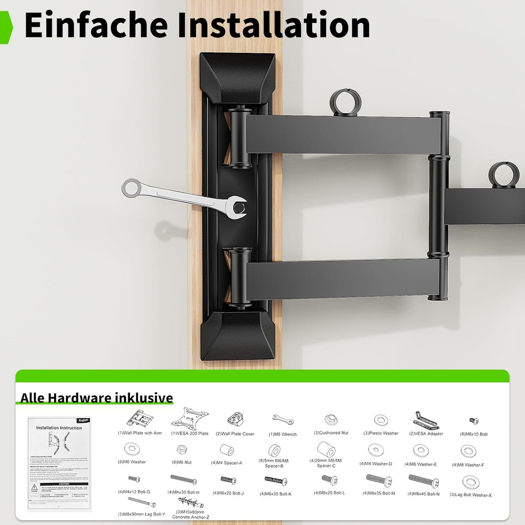 TV Wandhalter, Full Motion TV Halterung für 23-55 Zoll Flachfernseher bis 30 Kg, Wandhalter TV Halte