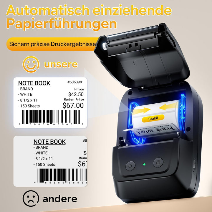 Memoking Bluetooth Etikettendrucker mit 3 Etiketten, Tragbarer Etikettendrucker Selbstklebend mit 30