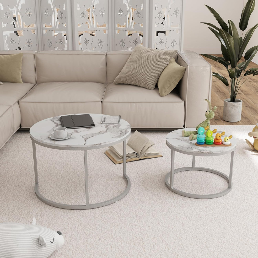 Marmor Couchtisch Rund Weiss, Wohnzimmertisch Weiss, Moderner Couchtisch Silber satztische fürs Wohn