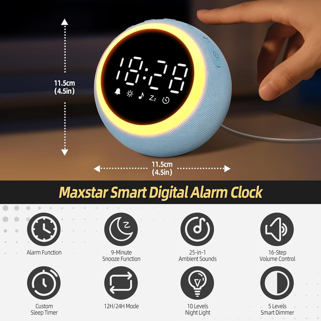 Smart Digital Wecker mit 25 Entspannungstönen, Nachtlicht, Schlummertaste, Timer & Einstellbarer Lau