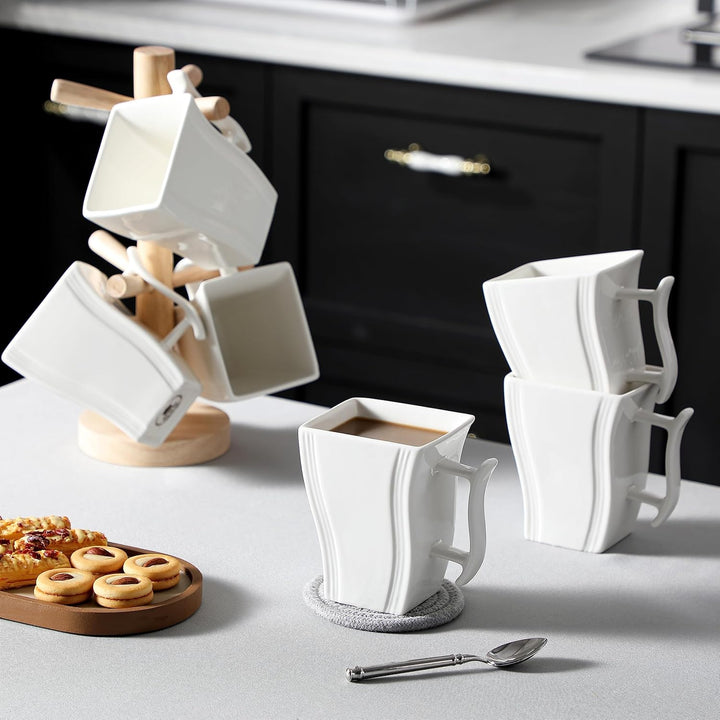 MALACASA Porzellan Kaffeetassen 6er Set, 470 ml Kaffeetassen mit Henkel, Grosse Keramik-Kaffeetasse,