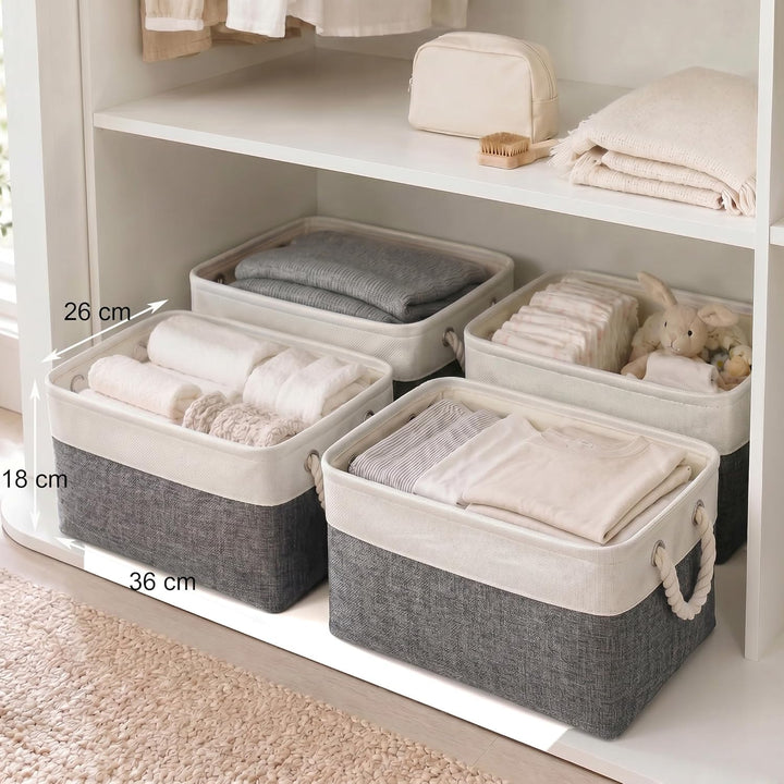 Mangata Canvas Aufbewahrungsbox 4er Set, Faltbare Aufbewahrungskörbe aus Stoff mit Griffen für Schrä