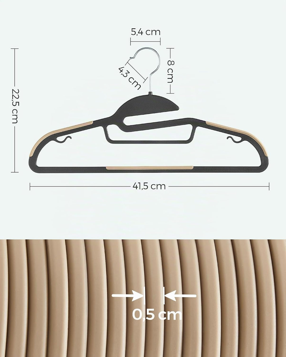 SONGMICS Kleiderbügel Kunststoff, 20er Set, Bügel mit U-förmiger Öffnung, platzsparend, 0,5 cm dick,