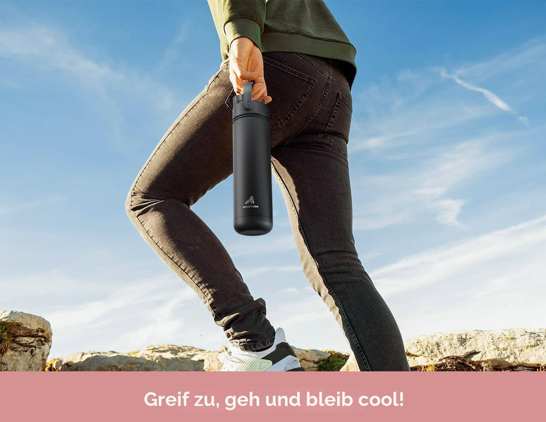 POWCAN Edelstahl Trinkflasche, Auslaufsicher, 2-in-1 Deckel, 769ml | Bow Crush, Doppelwandig, 2-in-1