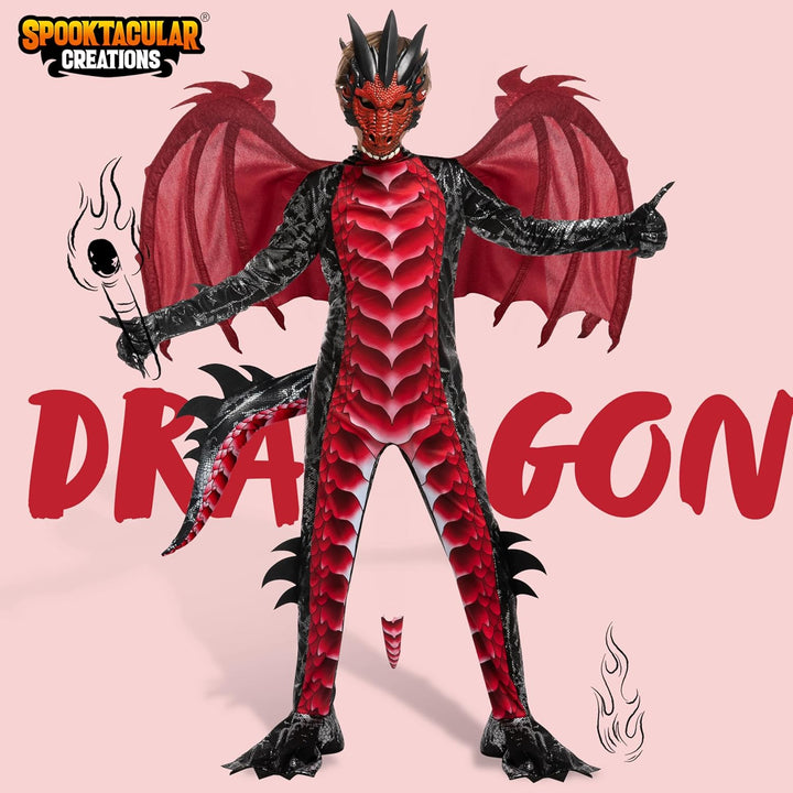 Spooktacular Creations Kind Jungen Drachenkostüm, Drachenflügel und Maske, Halloweenanzug Drachenanz