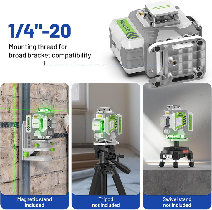 Huepar Pro Kreuzlinienlaser 4 * 360 Grad Selbstnivellierend Grün Laser Wasserwaage, Hochpräzises 4D