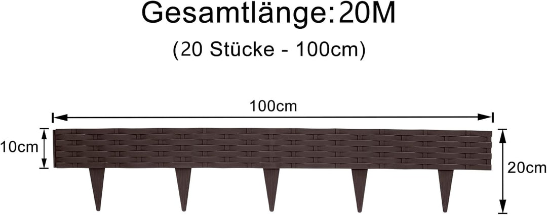 YUENFONG Beeteinfassung Rasenkante 20m Beetumrandungen Rattan-Optik Beeteinfassungen Zaun Gartenpali