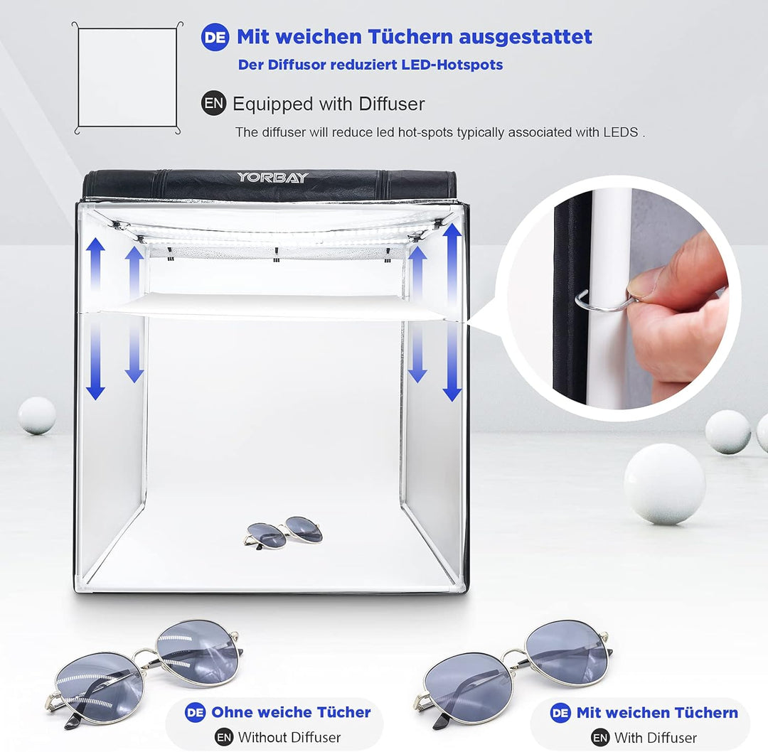 Yorbay Fotostudio Set 80 x 80 x 80cm CRI 95+ LED-Fotobox Lichtbox Lichtwürfel Profi Fotografie Licht