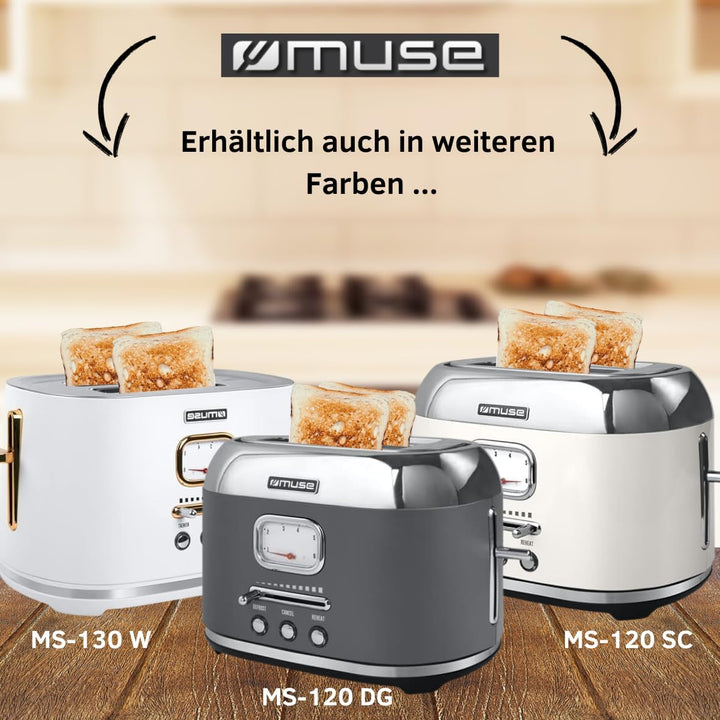 Muse Wasserkocher und Toaster Set, 2er Frühstücks-Set mit Retro Wasserkocher und 2 Scheiben Toaster