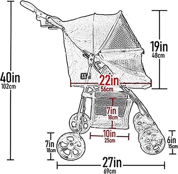 Pet Gear Happy Trails Pet Stroller for Cats/Dogs, Easy Fold with Removable Liner, Storage Basket Jag
