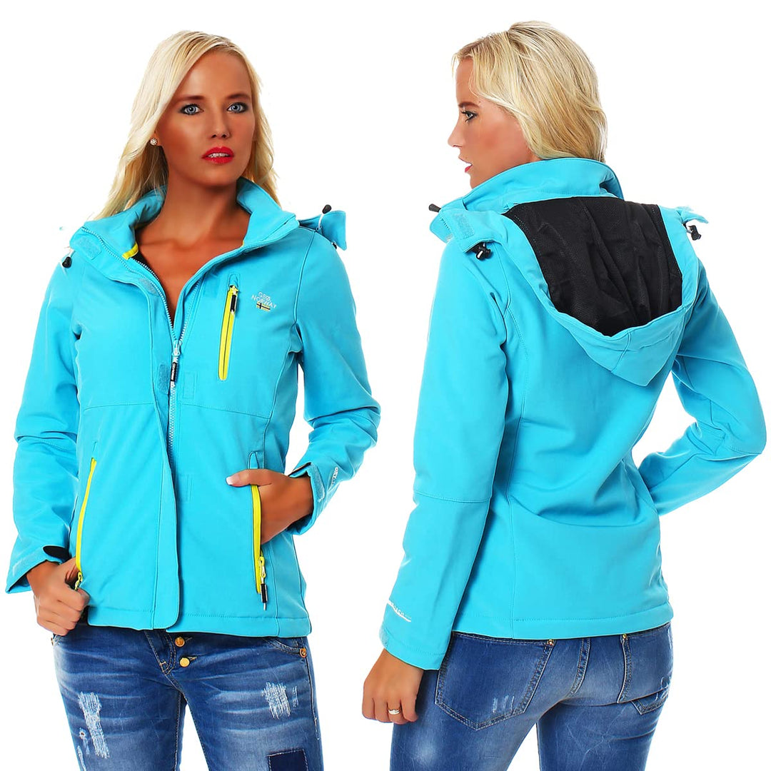 Geographical Norway Damen Softshell Jacke mit Kapuze Outdoor, Turquoise