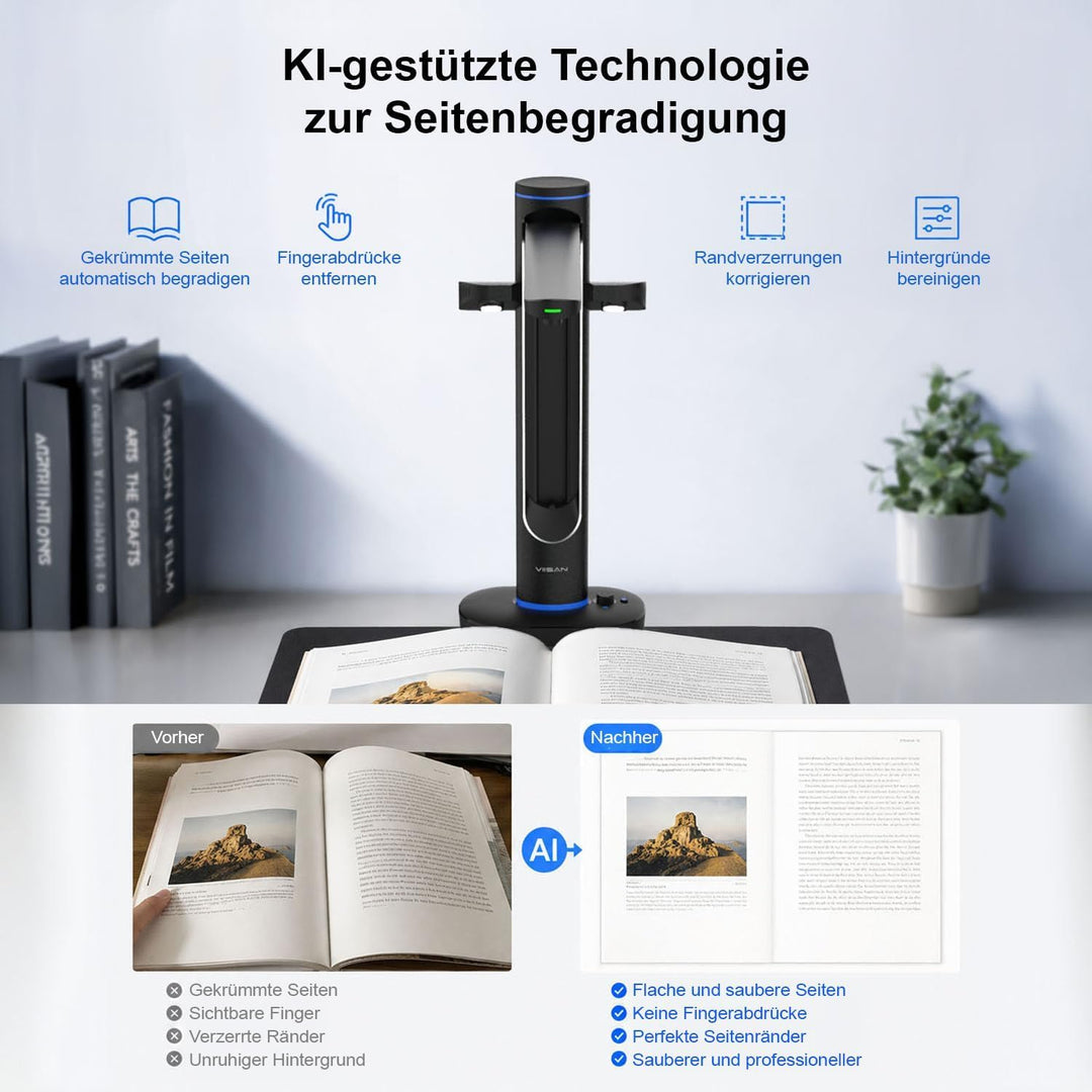 VIISAN S48 Duo Professioneller A2/A3 Buchscanner, Dual 48MP CMOS-Sensoren, 600 DPI, Automatisches Gl