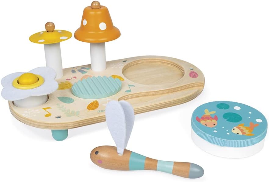 Janod - Pure Musiktisch mit 5 Funktionen - Kinder Spieltisch aus Holz - Musikalisches Holzspielzeug