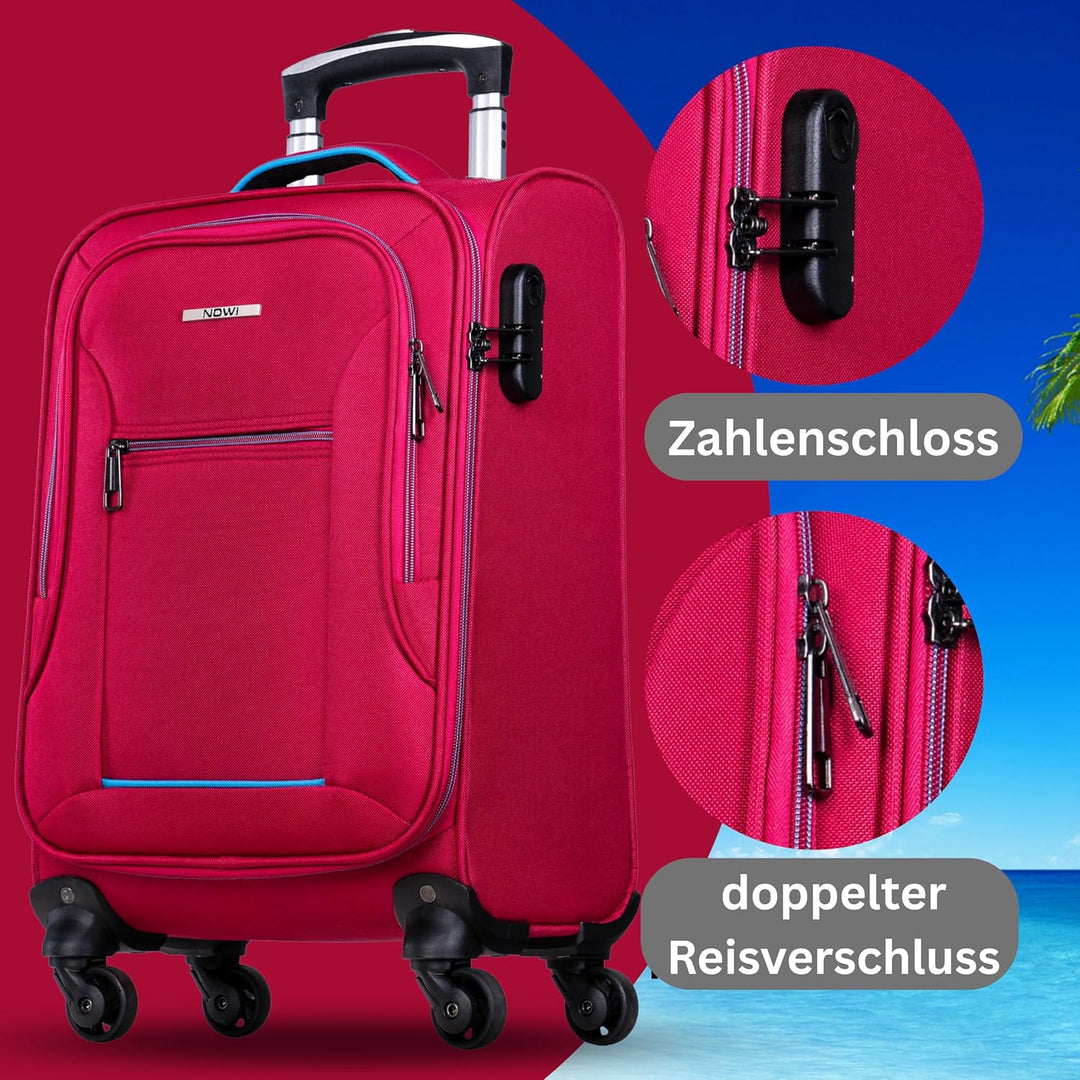 NOWI Sevilla Weichschalen Trolley M – Leichter Stoff Koffer 30L mit 4 Rollen & Zahlenschloss | Handg