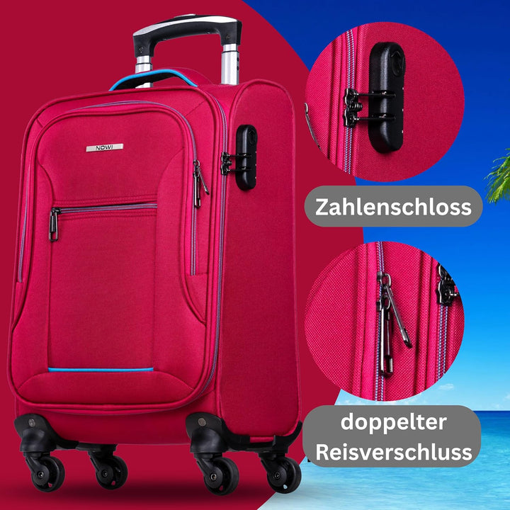 NOWI Sevilla Weichschalen Trolley M – Leichter Stoff Koffer 30L mit 4 Rollen & Zahlenschloss | Handg