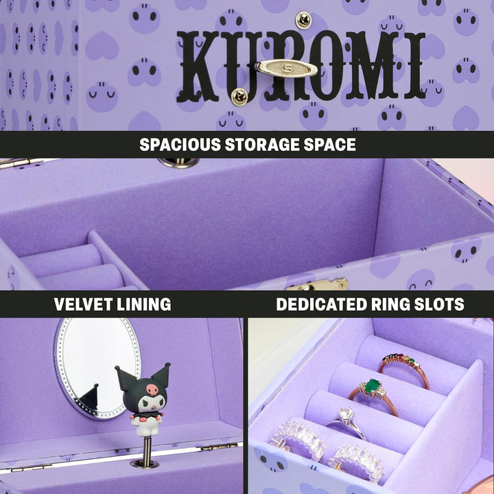 Hello Kitty Sanrio Kuromi Schmuckkästchen Mädchen mit Spieluhr, Spiegel, Schmuckschatulle Kinder für