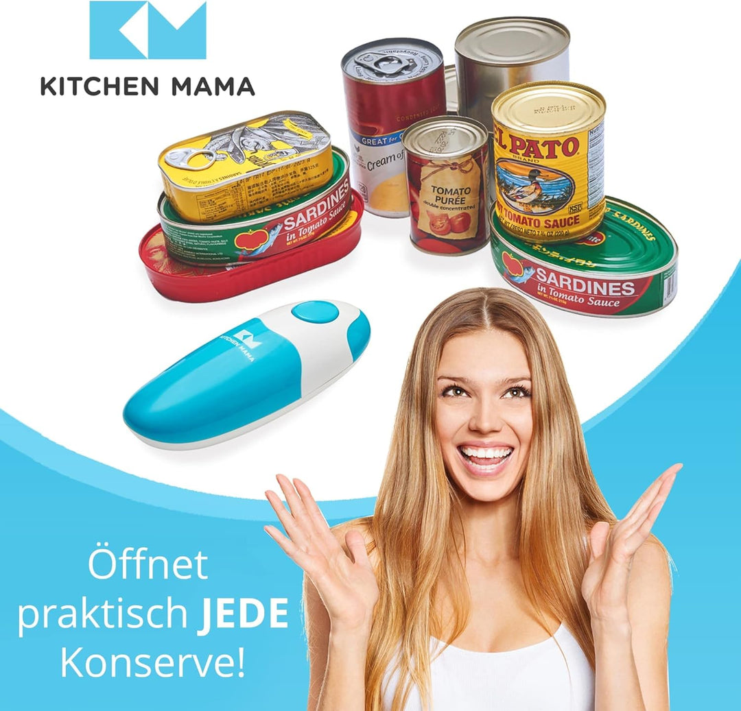 Kitchen Mama Elektrischer Dosenöffner - Konservenöffner mit Start & Stopp Funktion, glatte Kanten, e