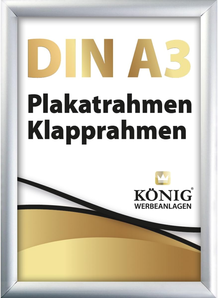 Plakatrahmen DIN A3 | 25mm Alu Profil, eckig | Silber | inkl. entspiegelter Schutzscheibe | Bilderra