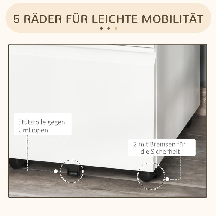 Vinsetto Rollcontainer mit 3 Schubladen Aktenschrank Büroschrank mit Rädern Bürocontainer mit konkav