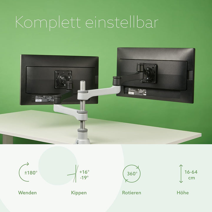R-Go Tools Zepher 4 C2 nachhaltiger Doppel Monitor Arm, Tischhalterung, Justierbar, nachhaltiger Dop