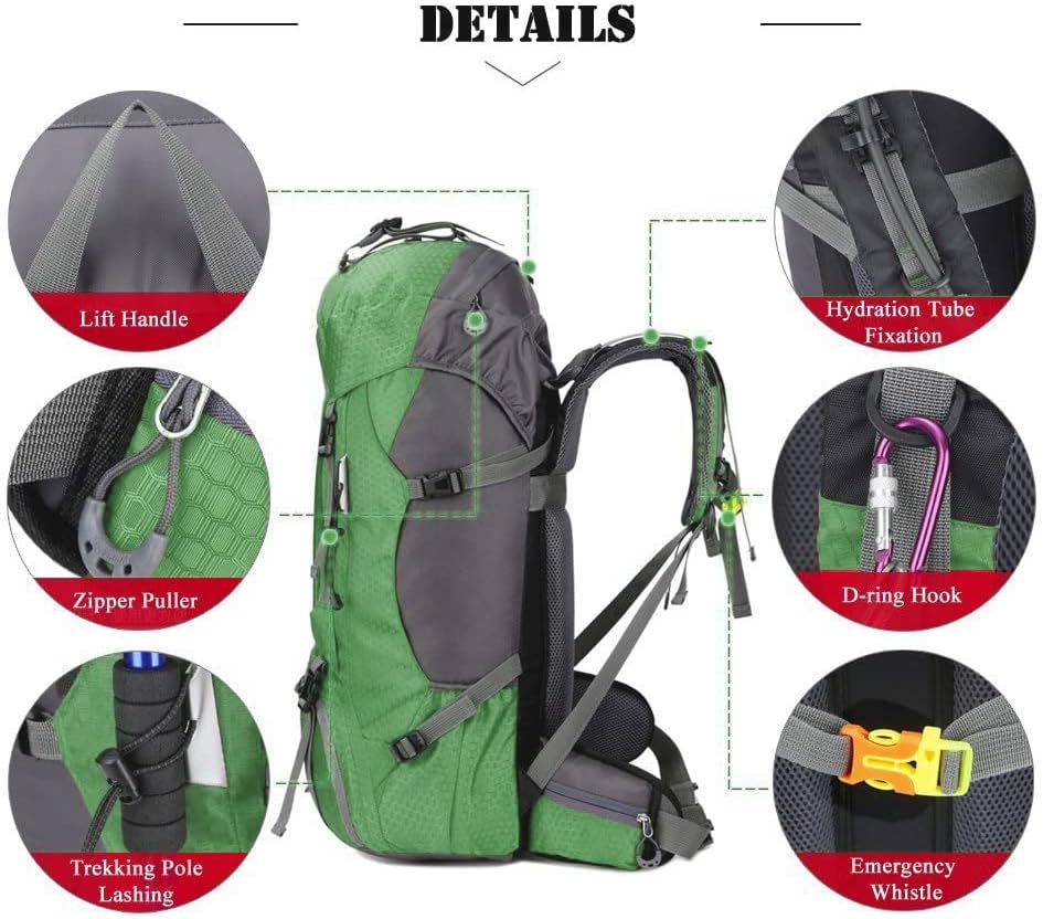 Bseash 60L Wasserdichter leichter Wanderrucksack mit Regenschutz, Outdoor Sport Tagesrucksack Multif