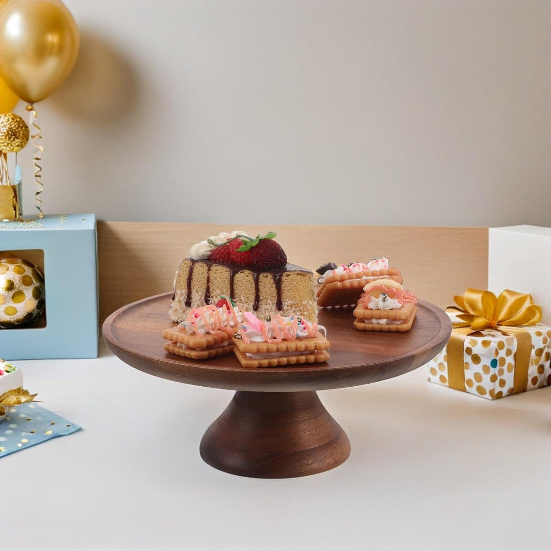 Sosoport Serviertablett Aus Akazienholz Rundes Holztablett Mit Stabilem Fuss FüR Kuchen Snacks Und C