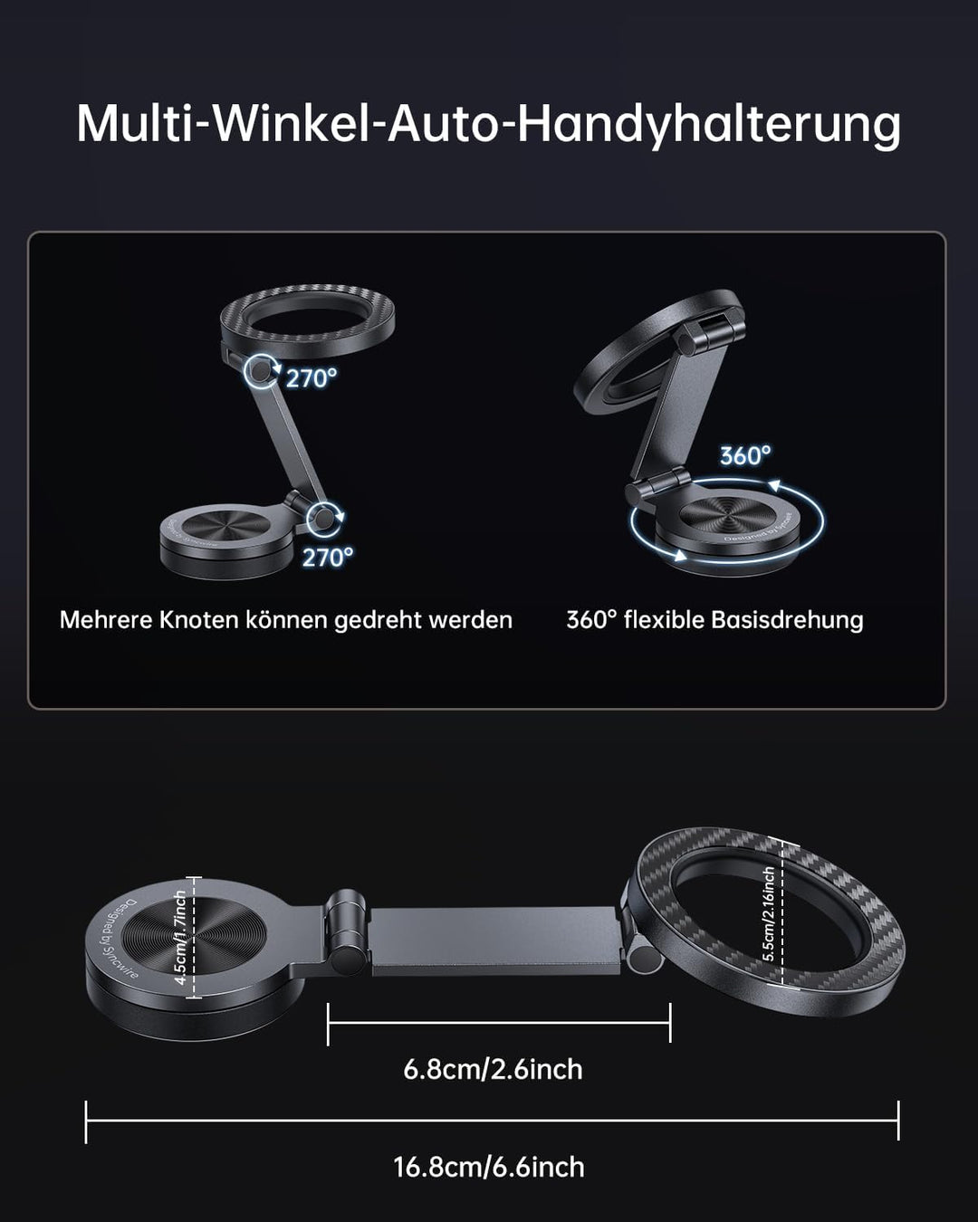 SYNCWIRE Handyhalterung Auto für MagSafe, [360°-Drehung&Faltbar] Magnetischer Telefonhalter das Auto