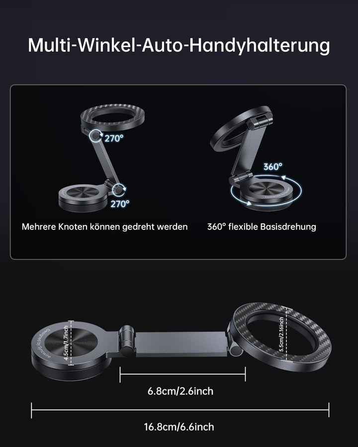 SYNCWIRE Handyhalterung Auto für MagSafe, [360°-Drehung&Faltbar] Magnetischer Telefonhalter das Auto