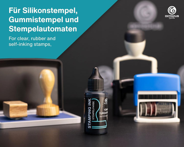 Octopus Stempelfarbe für Stempelkissen und Selbstfärber ohne Öl, türkis 1000 ml Türkis 1 l (1er Pack