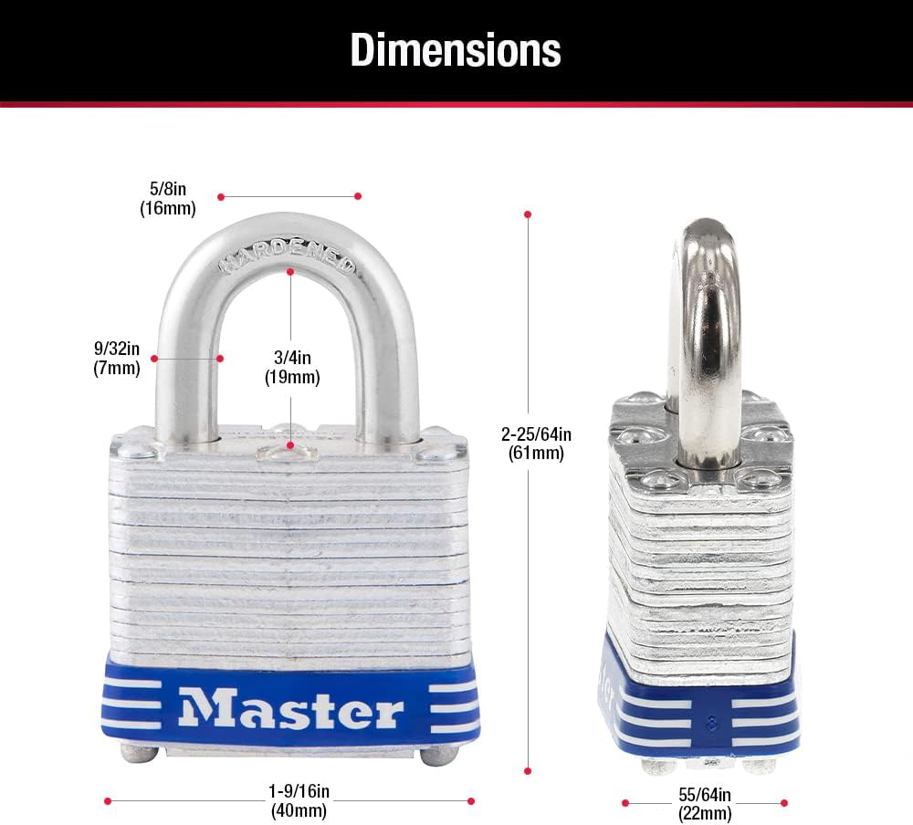 Master Lock 3T gleichschliessendes Vorhängeschloss, 1,9 cm Bügel, 4,8 cm breit, 2 Stück 5.6" x 1.6"