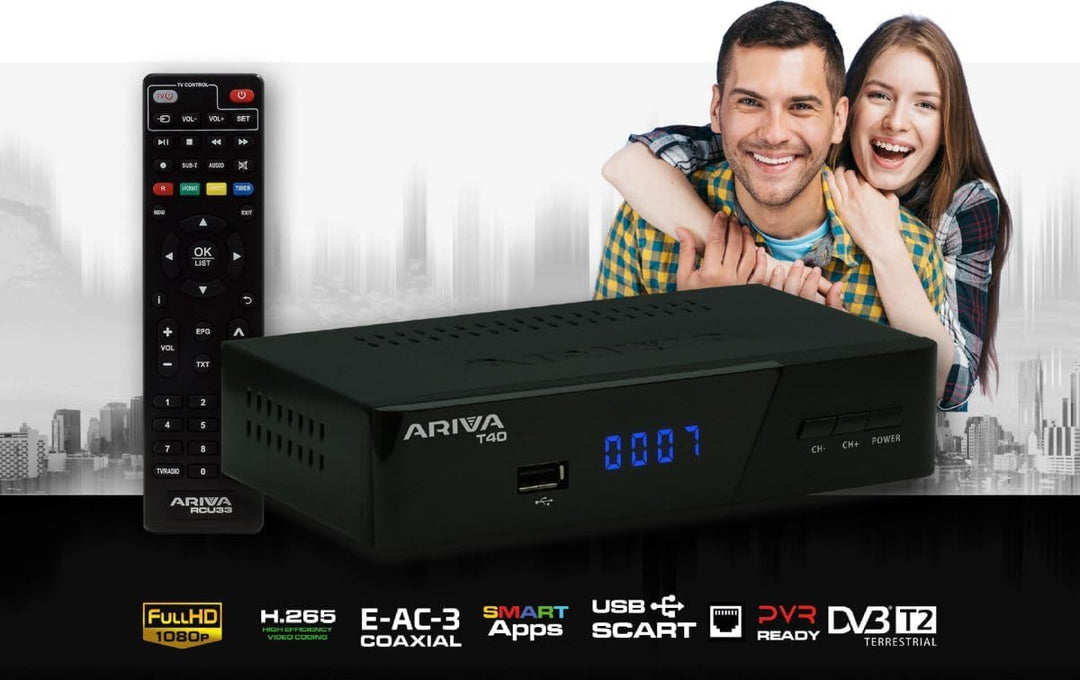 Ferguson Ariva T40 DVB-T2 HEVC H.265 10 Bit H.264 DVB-T HD Tuner Full HD HDMI SCART Ethernet LAN PVR