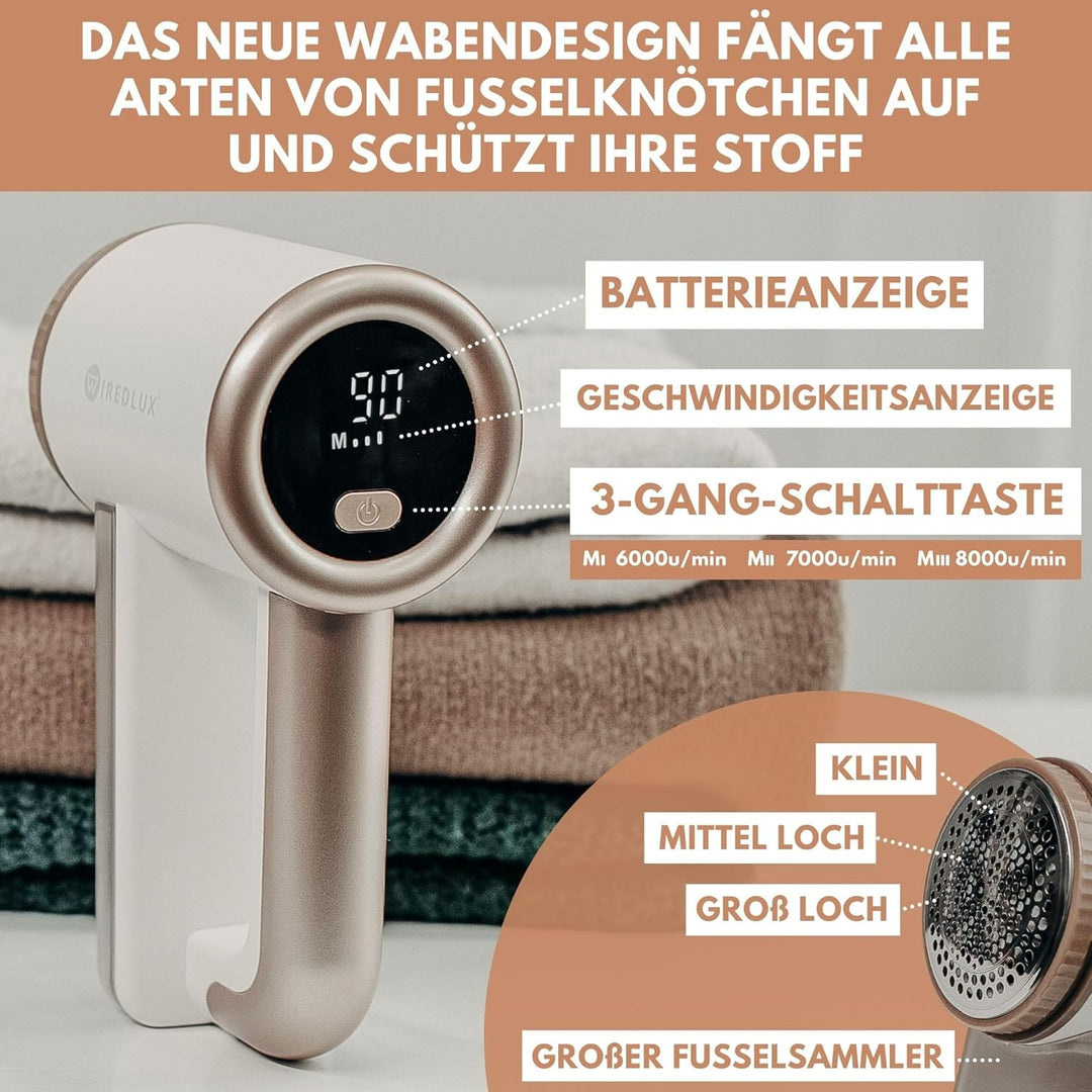 Fusselrasierer Elektrisch WiredLux - Wiederaufladbarer Fusselentferner für Kleidung &amp; Möbel - Einste