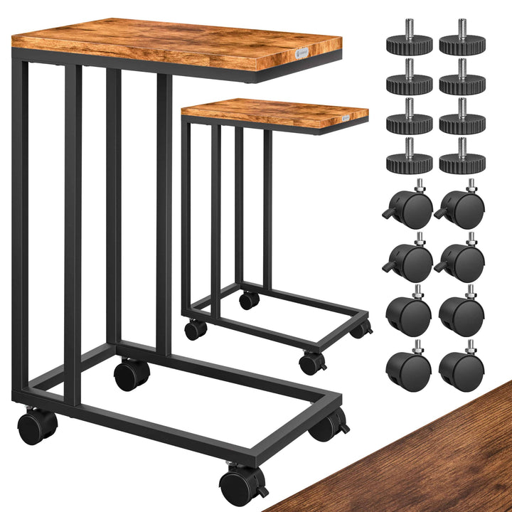 Casaria® 2X Beistelltisch mit Rollen 50x35x70cm C Form Holz Metall 40kg Belastbarkeit Wohnzimmer Sch