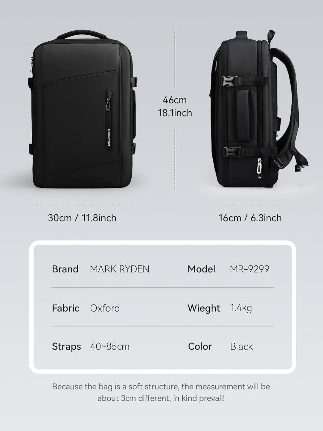 MARK RYDEN Vakuum Lagerung Rucksack, grosse Kapazität Reise Lagerung Umhängetasche, Travel Business